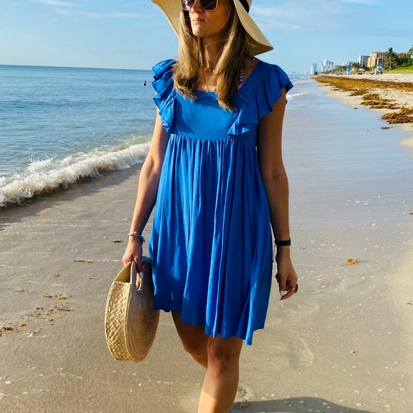 Blue Ruffle Sleeve Dress - Picture 7 of 10